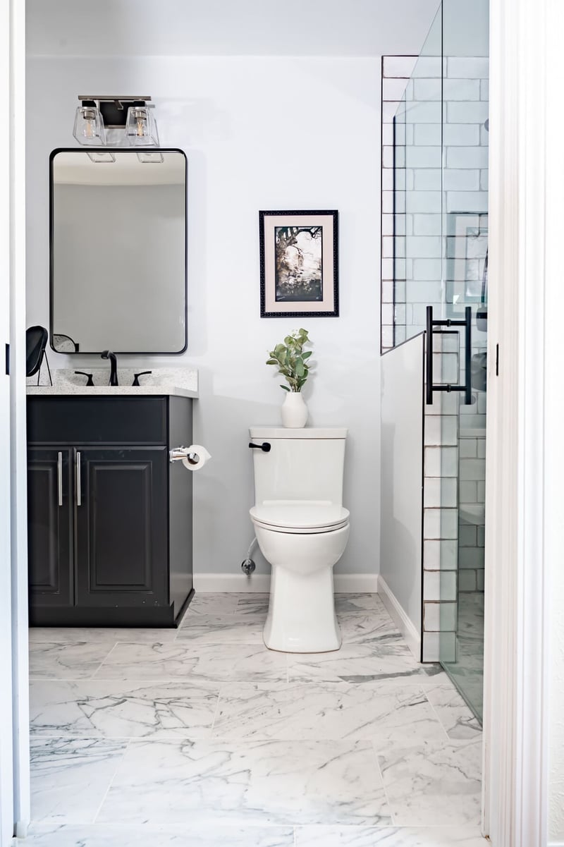 Bathroom remodel in South Bend with large format floor tile