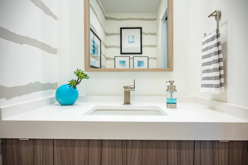 Bathroom sink with coastal-style design in South Haven, MI bathroom remodel by Peacock and Company