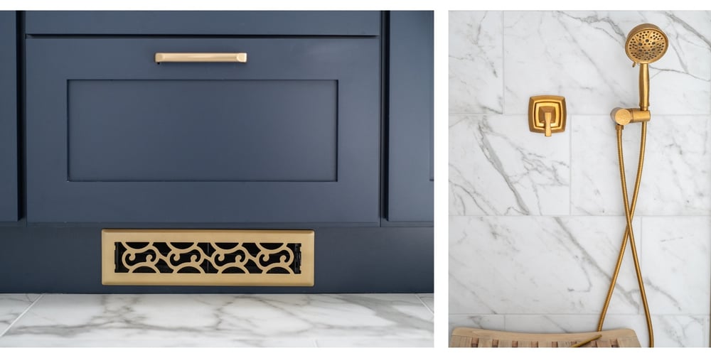 Brass hardware in South Bend, IN bathroom remodel by Peacock and Company