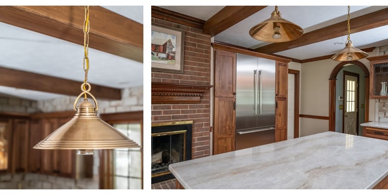 Brass light fixture details in Granger, IN kitchen remodel