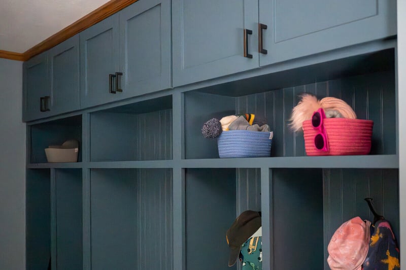 Mudroom remodel by Peacock & Company in South Bend with built-in storage