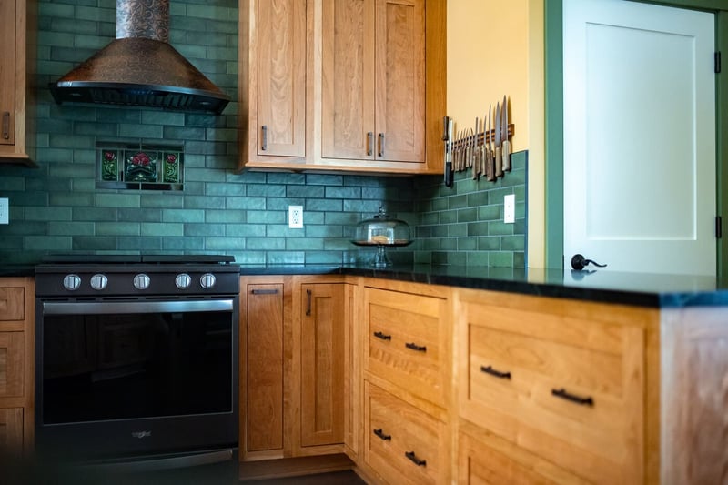 Craftsman-style kitchen remodel in IN with natural wood cabinetry