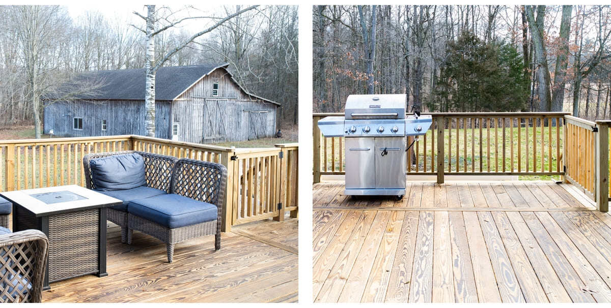 Custom wood deck addition by Peacock & Company with fire pit
