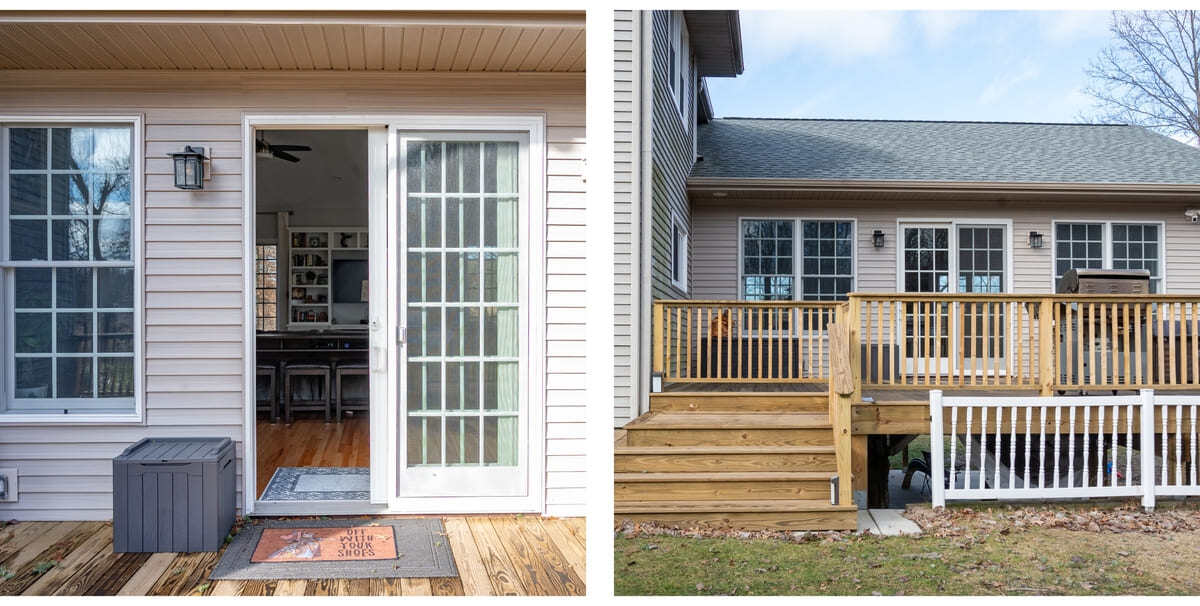 Custom wood deck addition by Peacock & Company with sliding glass door to interior