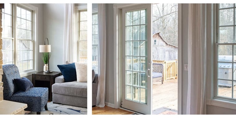 Sliding door and windows in Indiana sunroom addition by Peacock & Company