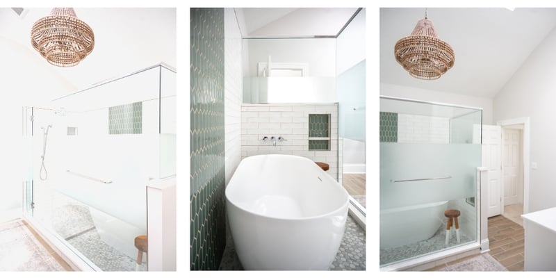 Granger, IN primary luxury bathroom remodel with green accent tiles