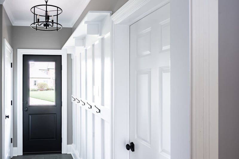 Mudroom renovation in Granger, IN home with built-in coat hooks