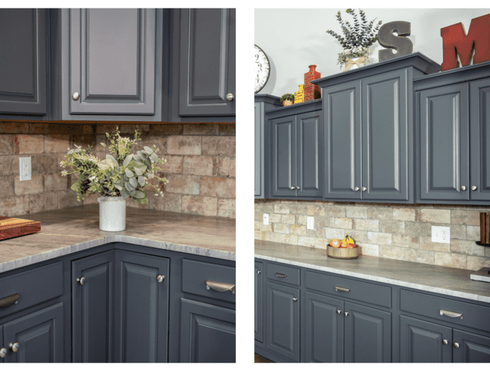  Gray Kitchen Cabinets with cream counter