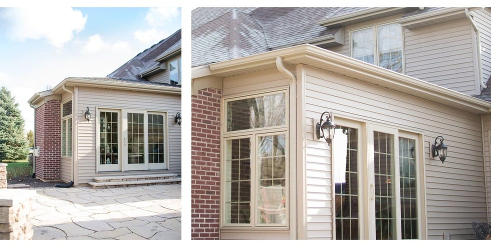 Exterior of Sunroom and Concrete Patio Connected to Addition