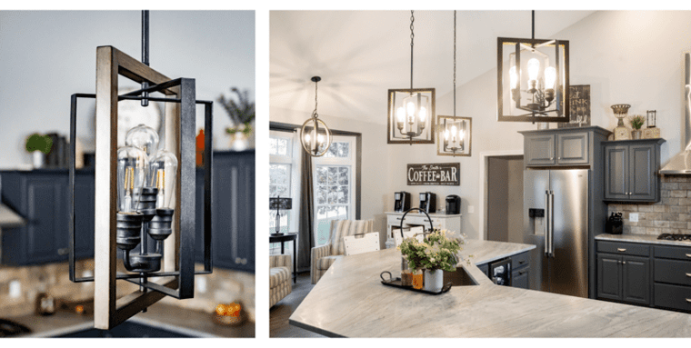 Gray Kitchen with Pendulum Lights