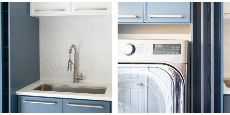 Two-tone second floor laundry room in Gronger, IN home remodel by Peacock & Company