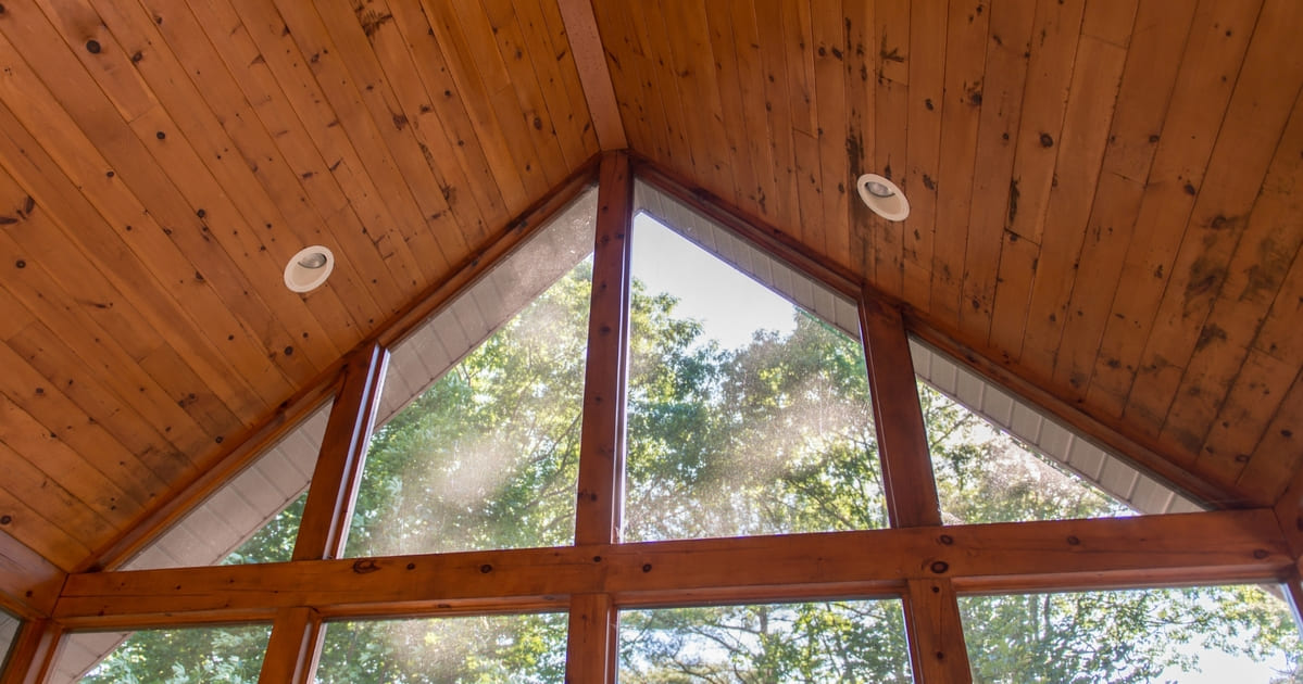 Roof of screened porch interior with vaulted design