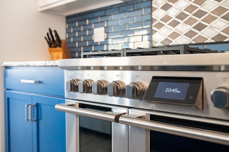 Smart appliance oven in kitchen in South Bend home addition by Peacock & Company