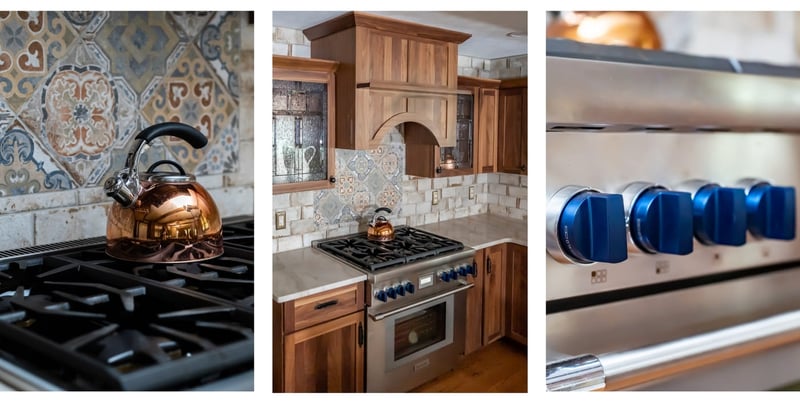 Stainless steel appliance in Granger, IN kitchen with royal blue knobs
