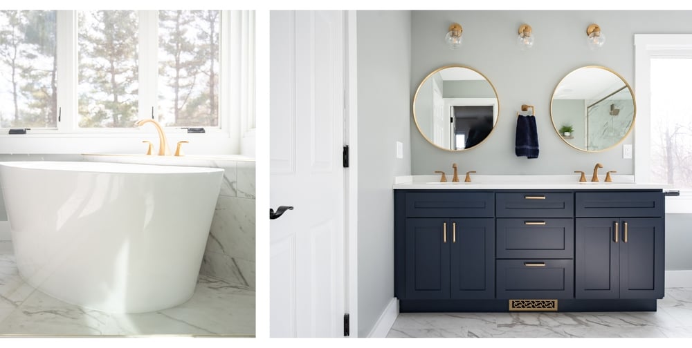 Tub and vanity in South Bend, IN bathroom remodel by Peacock and Company