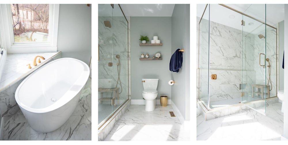 Tub and walk-in shower in South Bend, IN bathroom remodel by Peacock and Company