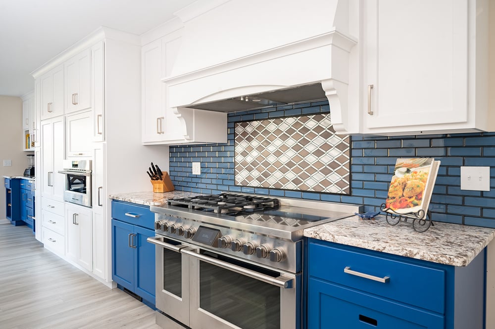Two tone blue and white kitchen addition in South Bend, IN by Peacock & Company