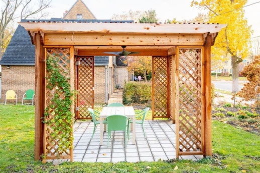 Side View of Custom-Built Pergola with Picnic Table in South Bend