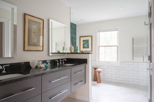 Double vanity in South Bend, IN bathroom remodel by Peacock & Company