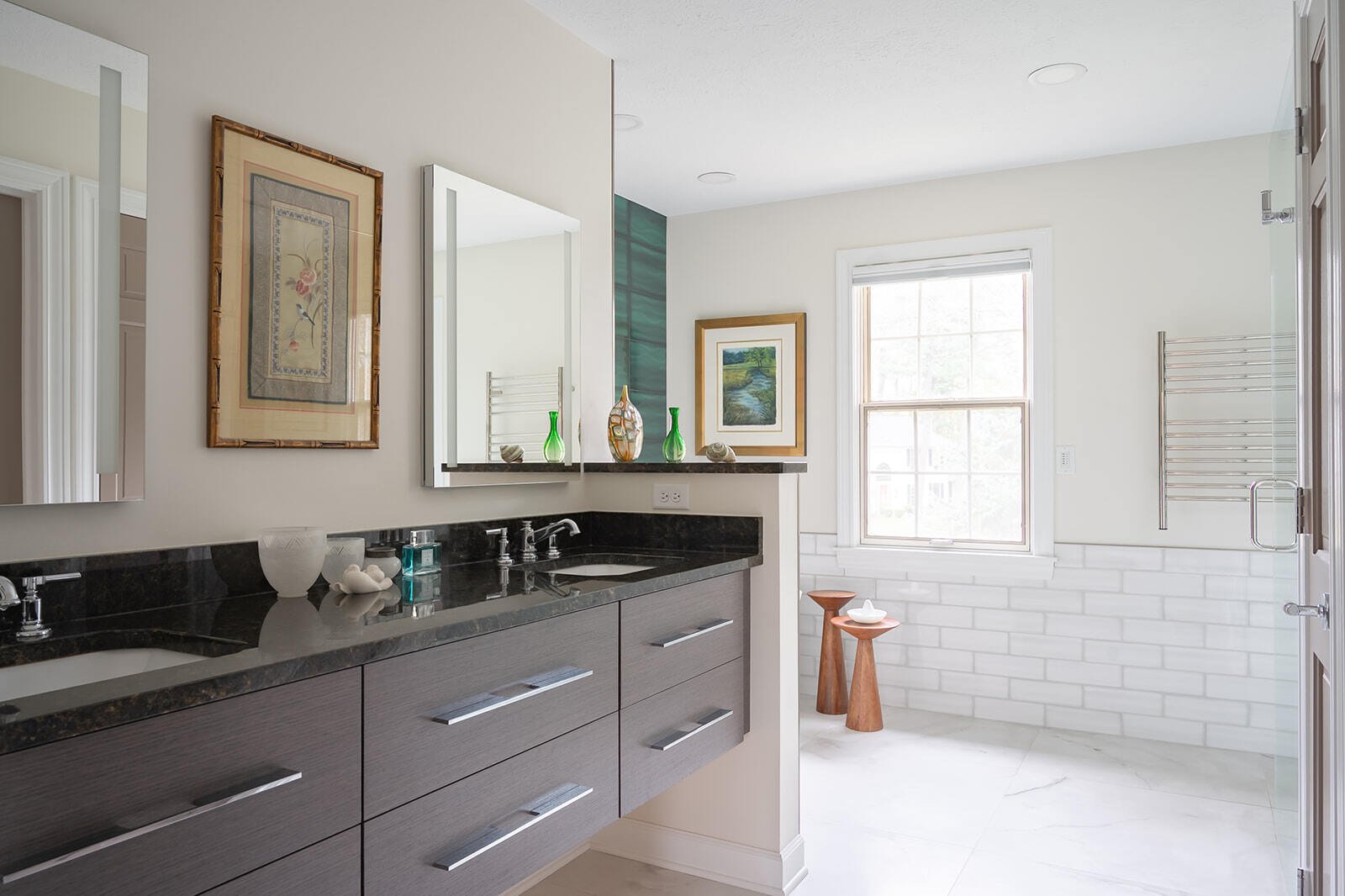 Double vanity in South Bend, IN bathroom remodel by Peacock & Company