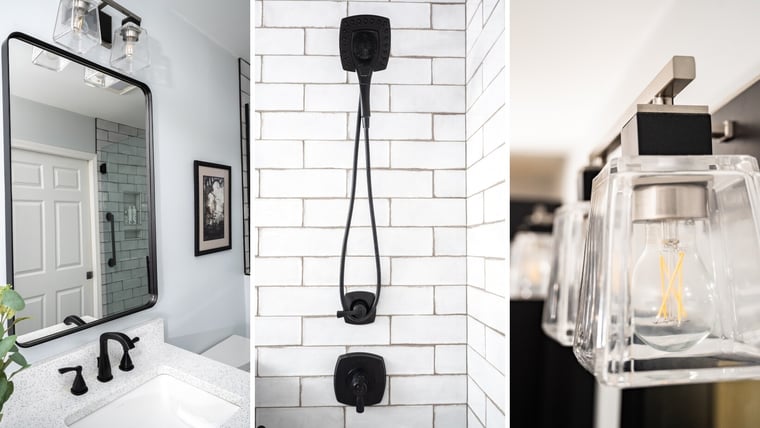 matte black faucets and accessories with tile shower in granger indiana