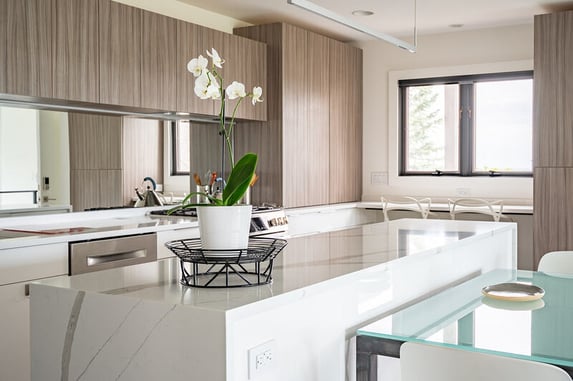 Modern kitchen remodel with flat panel custom cabinetry