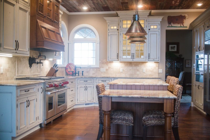 Rustic style kitchen remodel with island and seating